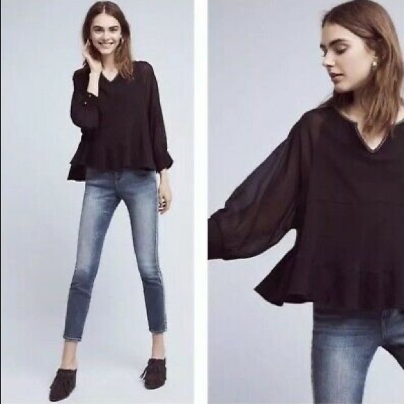 Anthropologie AKEMI + KIN Black Flutter Blouse - Picture 1 of 7